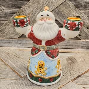 1998 Kim Lawrence, Enesco-Santa Clause Candlestick Holder-Christmas Decor, 6.5”H